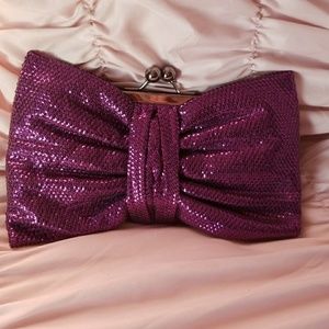 Betsey Johnson Sequin Bow Magenta Clutch